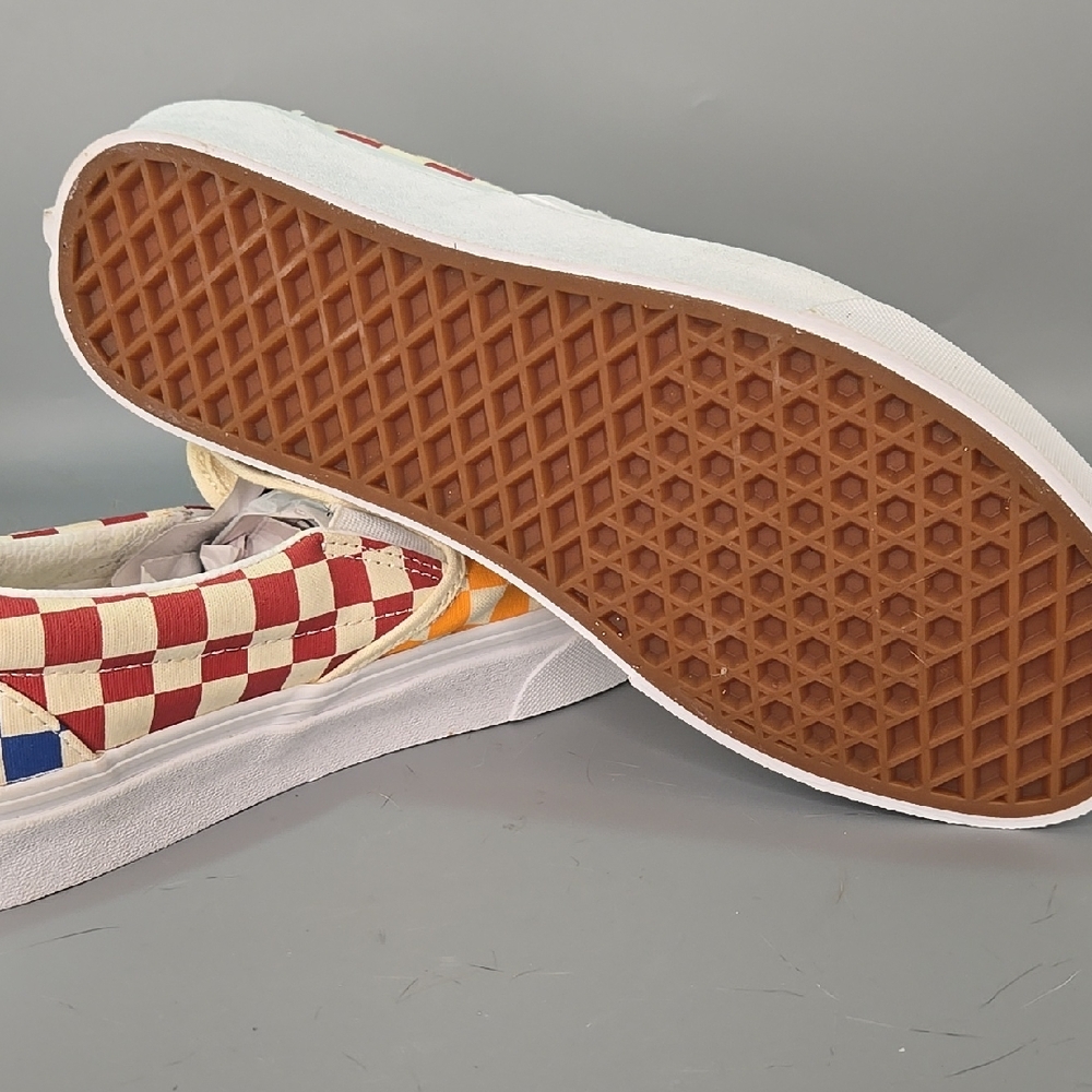 Van's Checkered Slip-On Shoes - Orange and Red Men 8.5 Women 10 - Picture 10 of 11